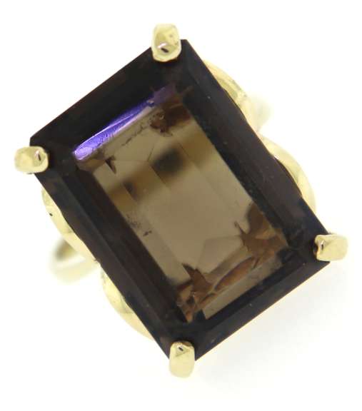 Beautiful 14kt YG Emerald Cut Smokey Quartz Ring