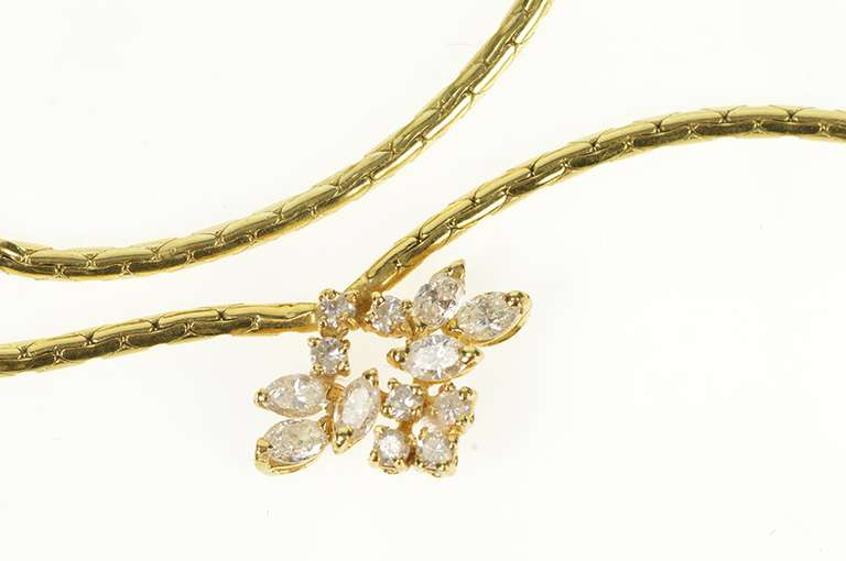 18K Yellow Gold 0.62 Ctw Marquise Diamond Cluster Chain Necklace