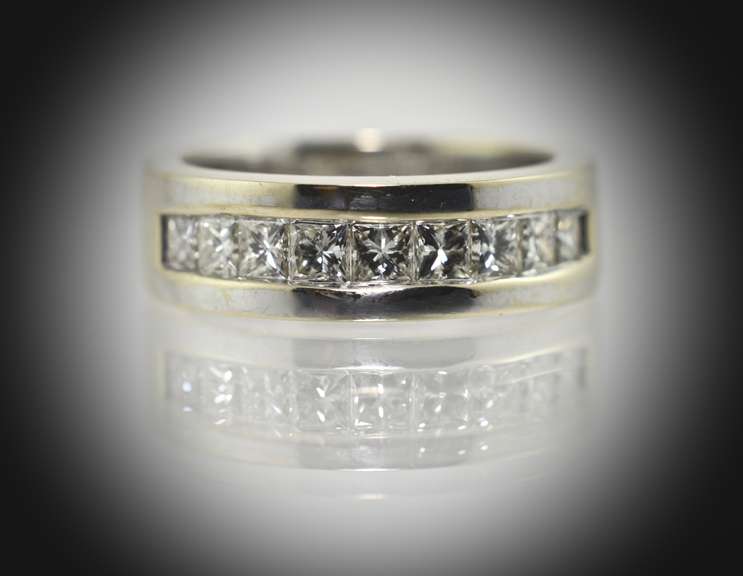 Man's Impressive White Gold Princess-Cut Diamond Band