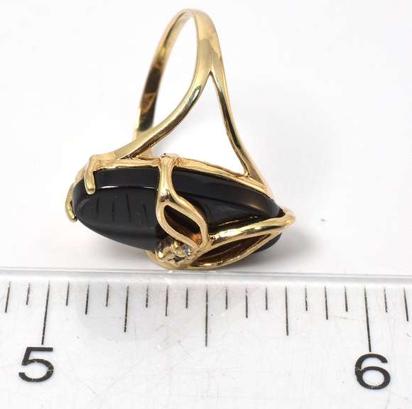 Beautiful Onyx & Diamond Accent Ring in Yellow Gold