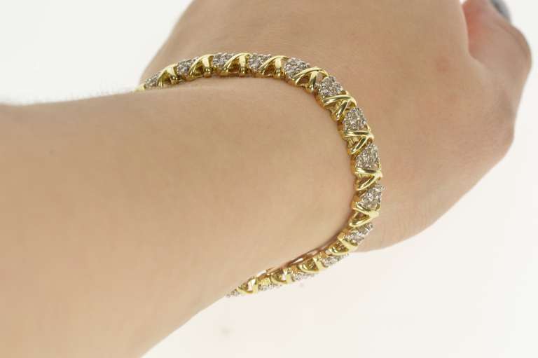 10K Yellow Gold 4.00 Ctw Diamond Cluster X Link Tennis Bracelet
