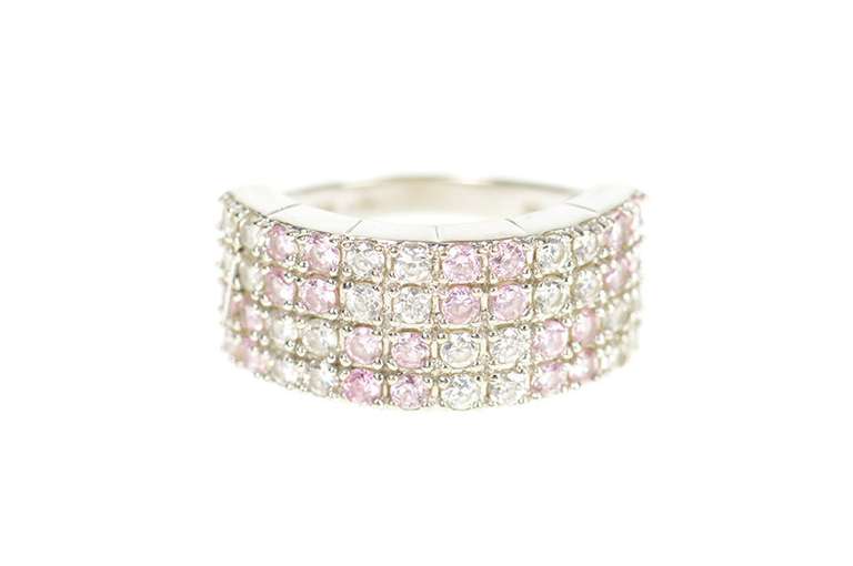 10K White Gold Pave Pink & White Cubic Zirconia Band Ring