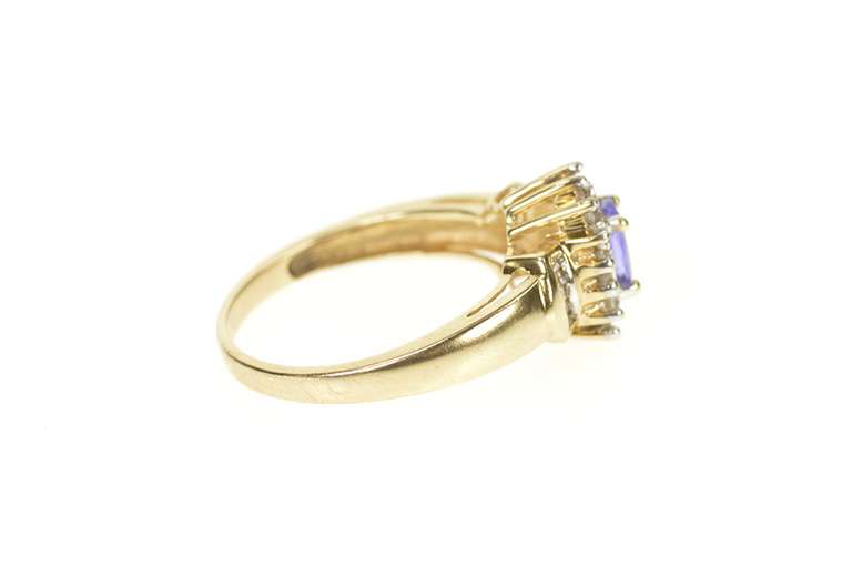 10K Yellow Gold Oval Tanzanite Diamond Halo Engagement Ring