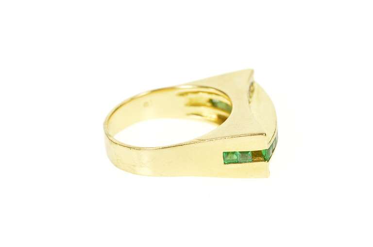 18K Yellow Gold 0.81 Ctw Emerald Diamond Squared Statement Ring
