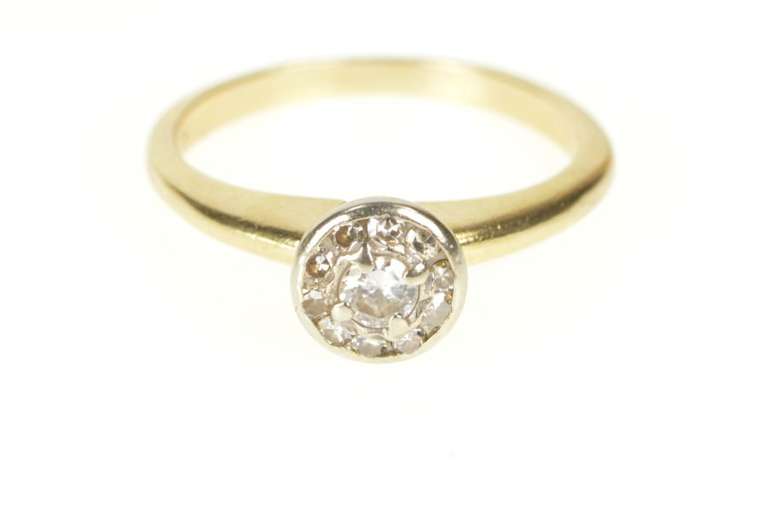 14K Yellow Gold Round Diamond Halo Cluster Promise Engagement Ring