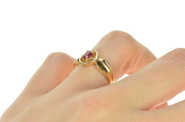 14K Yellow Gold Oval Syn. Ruby Diamond Accent Engagement Ring