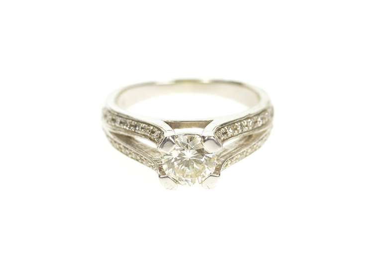 14K White Gold 1.05 Ctw Diamond Cathedral Classic Engagement Ring