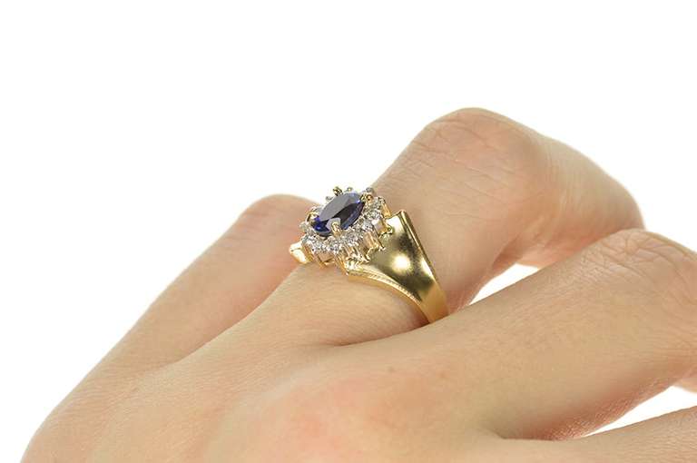 10K Yellow Gold Oval Syn. Sapphire Diamond Halo Engagement Ring