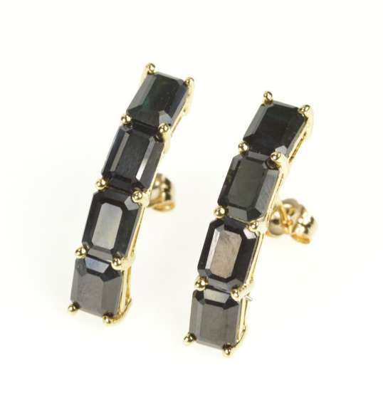 10K Yellow Gold 9.00+ Ctw Natural Sapphire Curved Statement Earrings