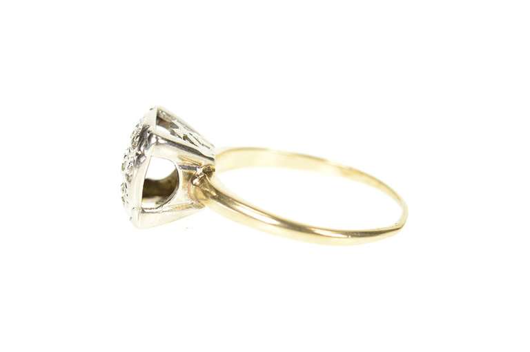 10K Yellow Gold Retro Squared Diamond Cluster Raised Cocktail Ring