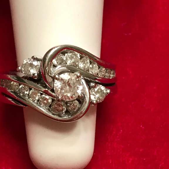 Ladies 14k white gold and diamond wedding set.