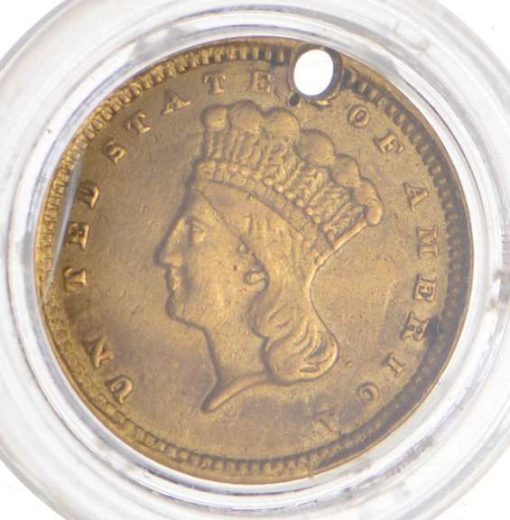 1857-C Indian Princess Head Gold Dollar - Holed