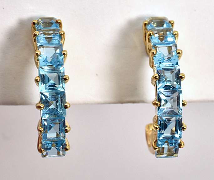 Square Cut Blue Topaz J Hoop Earrings