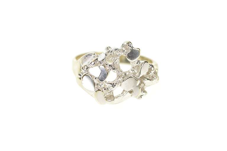 14K White Gold Raw Textured Cluster Nugget Statement Ring