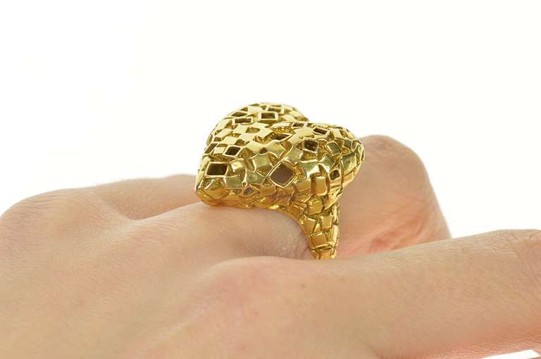 18K Yellow Gold Retro Designer Geometric Heart Statement Ring