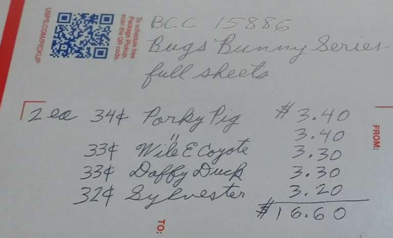 Stamps:  Bugs Bunny Series  $16.60