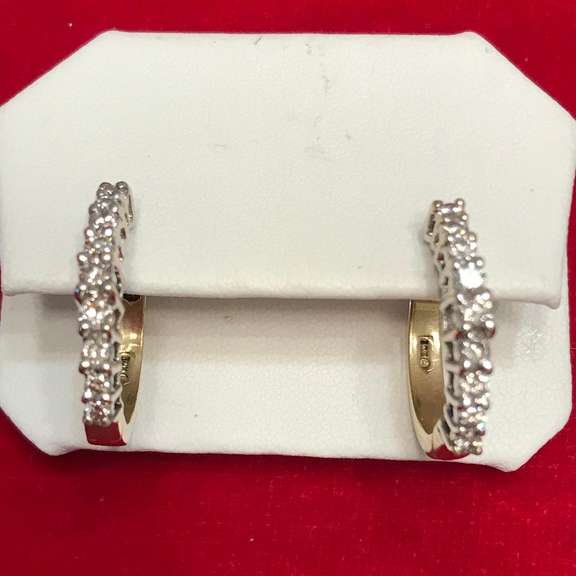 LADIES 14K GOLD DIAMOND LOOP EARRINGS
