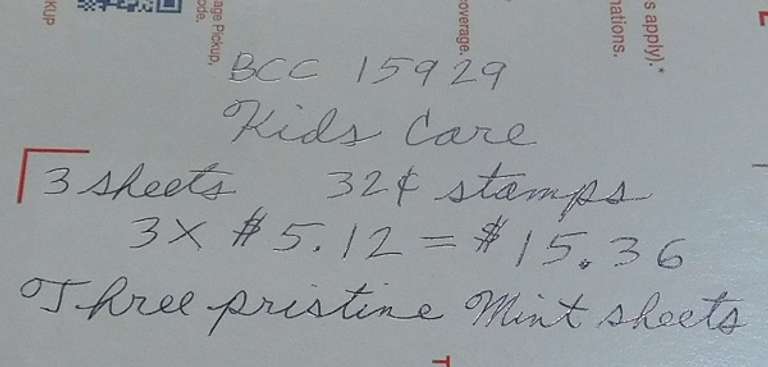 Stamps:  Kids Care   $15.36 face