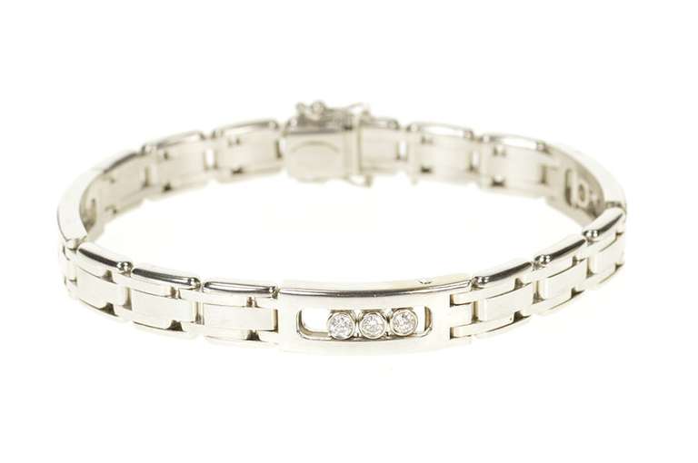 14K White Gold 1.26 Ctw Diamond Slide Men's Bar Link Bracelet