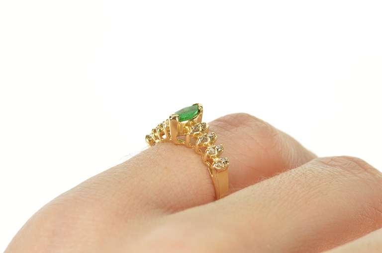 14K Yellow Gold Marquise Emerald Diamond Accent Engagement Ring