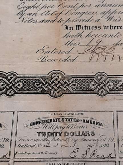 $ 500 Dec 19 1862 Confederate War Bond