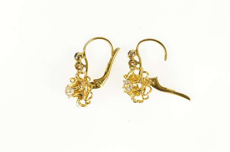 10K Yellow Gold Filigree Cubic Zirconia Syn. Sapphire Dangle Earrings