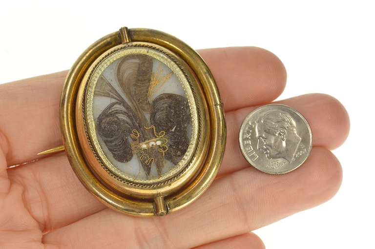 Gold Filled Hair Clothing Victorian Spinning Mourning Pin/Brooch