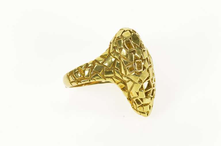 18K Yellow Gold Retro Designer Geometric Heart Statement Ring
