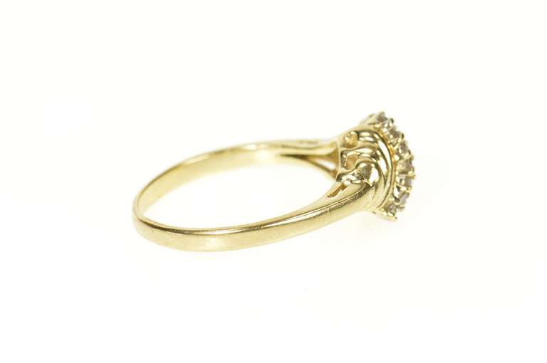 10K Yellow Gold Tiered Wavy Diamond Cluster Curvy Accent Ring