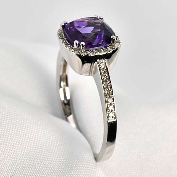 Stylish Amethyst & Diamond Ring in 14K WG
