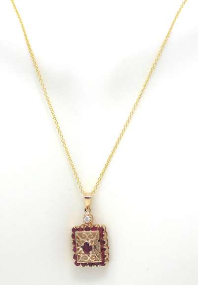 Favorite Square Ruby and Diamond Necklace