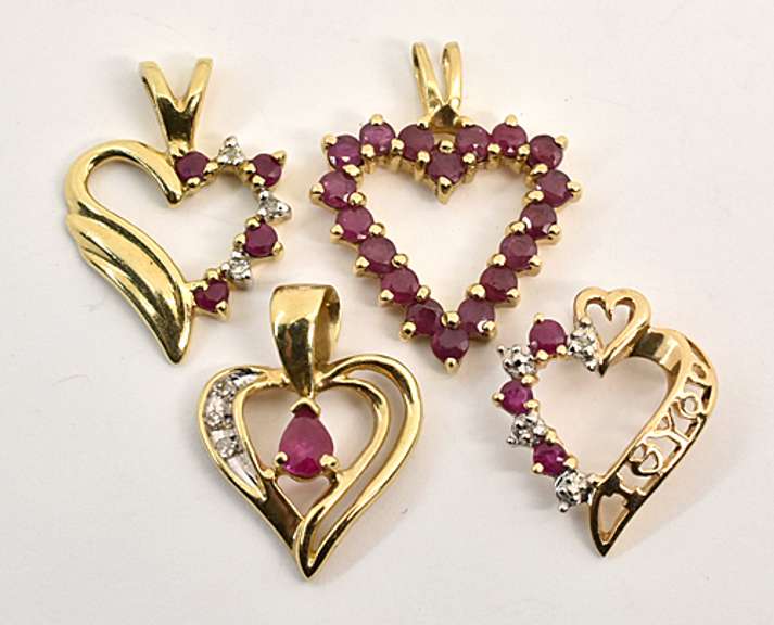 Group of 4 Ruby Hearts