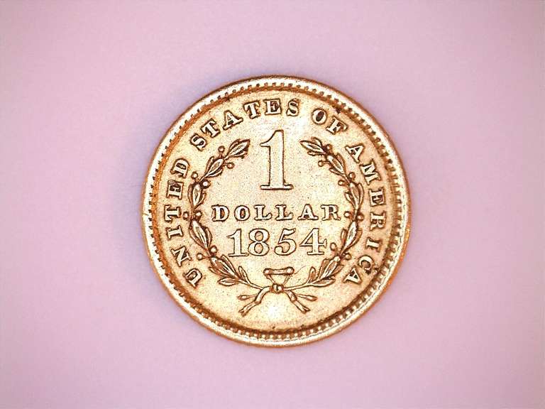 1854 Type 1 Near Unc US Gold $ 1 Dollar