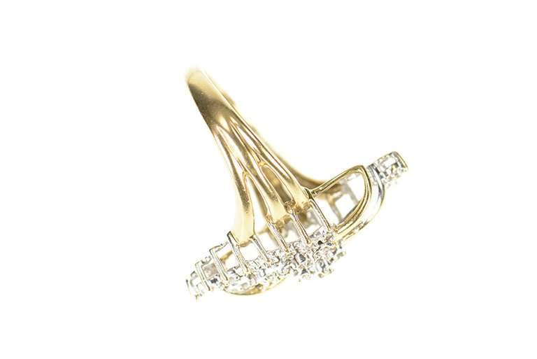 10K Yellow Gold Diamond Encrusted Bypass Cluster Statement Ring