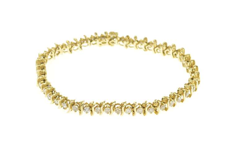 14K Yellow Gold 2.52 Ctw Diamond Wavy Link Classic Tennis Bracelet