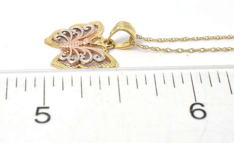 Adorable Butterfly Filigree Necklace in Tri-Tone Gold