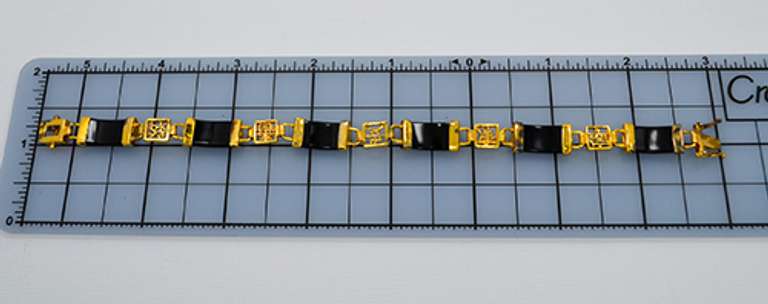 Gold Over Sterling Black Jade Bracelet With Chinese Symbols