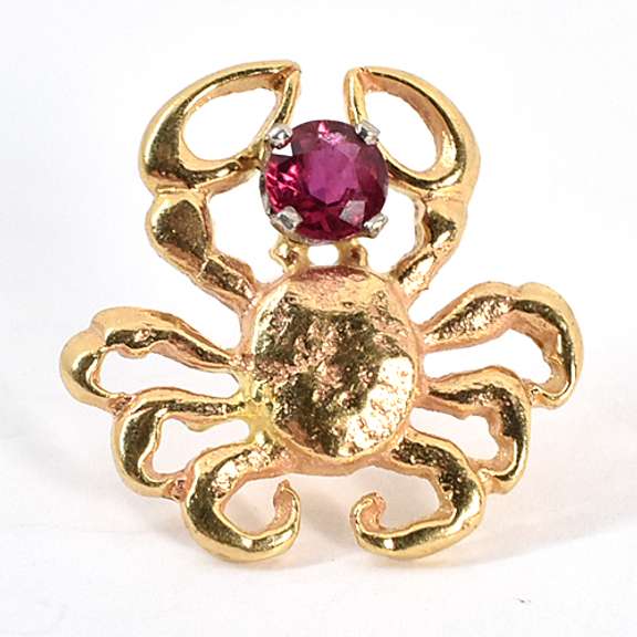 Unusual 14k Crab Charm with Ruby