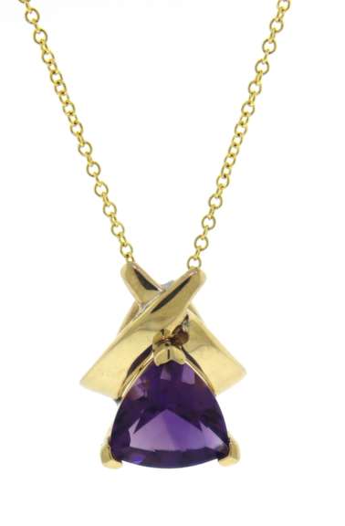 Fantastic 14kt YG Trillion Cut Amethyst Necklace