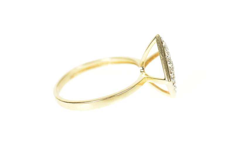 10K Yellow Gold Retro Diamond Pave Square Cluster Statement Ring