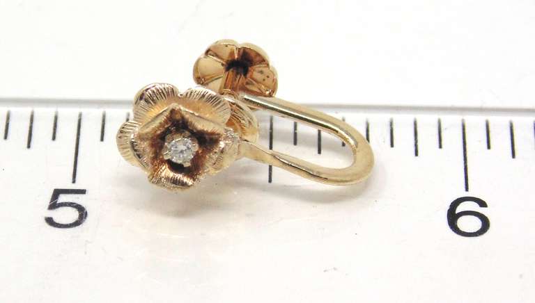 Cute Diamond Accent Rose Screw Post Earrings