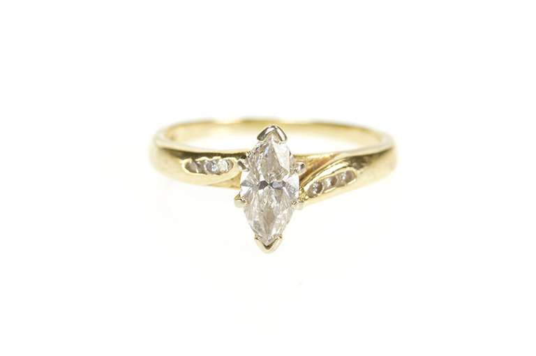 10K Yellow Gold 0.64 Ctw Marquise Diamond Bypass Engagement Ring
