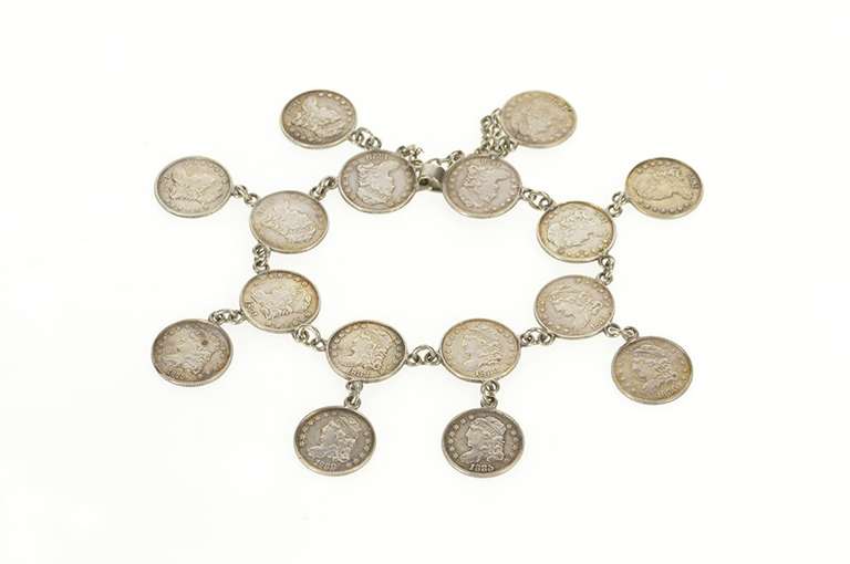 Sterling Silver 1829-1836 Capped Bust Dime Coin Chain Bracelet