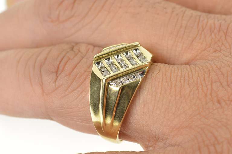 10K Yellow Gold Men's Diamond Squared Geometric Statement Ring