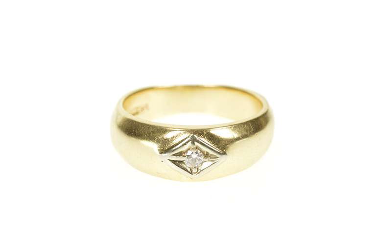 14K Yellow Gold Retro Simple Diamond Solitaire Men's Wedding Ring