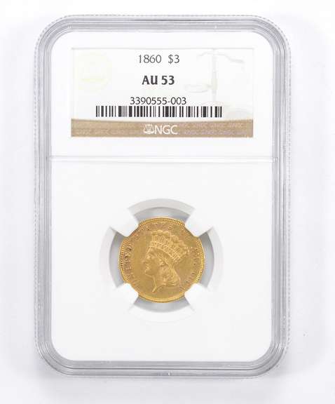 AU53 1860 $3.00 Indian Princess Head Three-Dollar Gold Piece - NGC
