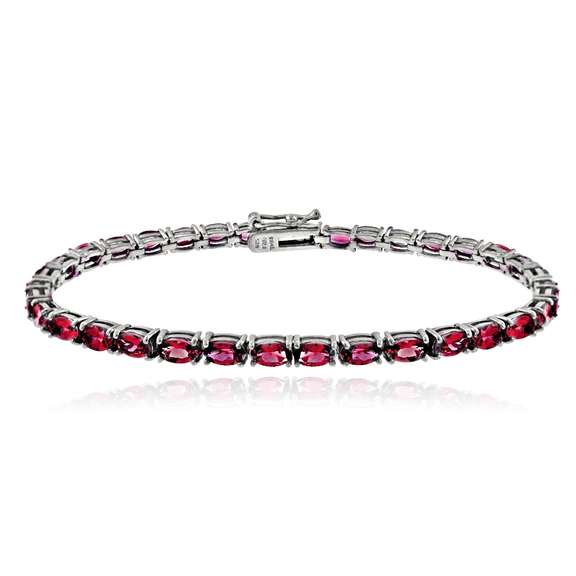 Sterling Silver 11.55ct Created Ruby Birthstone Tennis Bracelet
