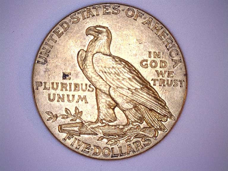 1913 Near Unc Indian US $ 5 Gold Half Eagle