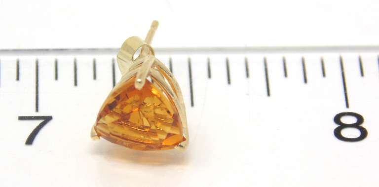 Great Yellow Gold Citrine Trillion Stud Earrings