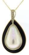 Mabe Pearl & Black Onyx w Diamond Accent Bail Necklace